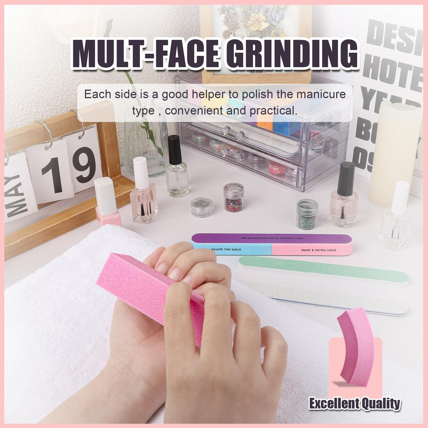FANDAMEI Nail Files and Buffers, 20PCS Nail File Kit. Rectangular Nail Buffer Block & 100/180 Grit 7 Way Nail File & Polishing Buffer. Nail Prep Kit. Professional Manicure Nail Tools