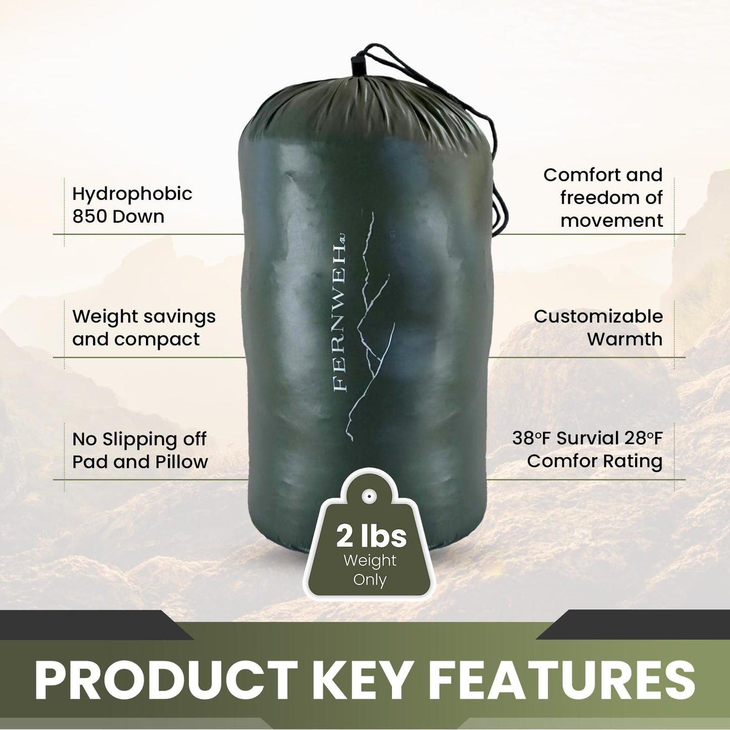 Ultralight Sleeping Bag Top Quilt - 850 Down Backpacking Blanket - 1.9 lbs - Rated for 20°F - Water-Resistant Camping Quilt