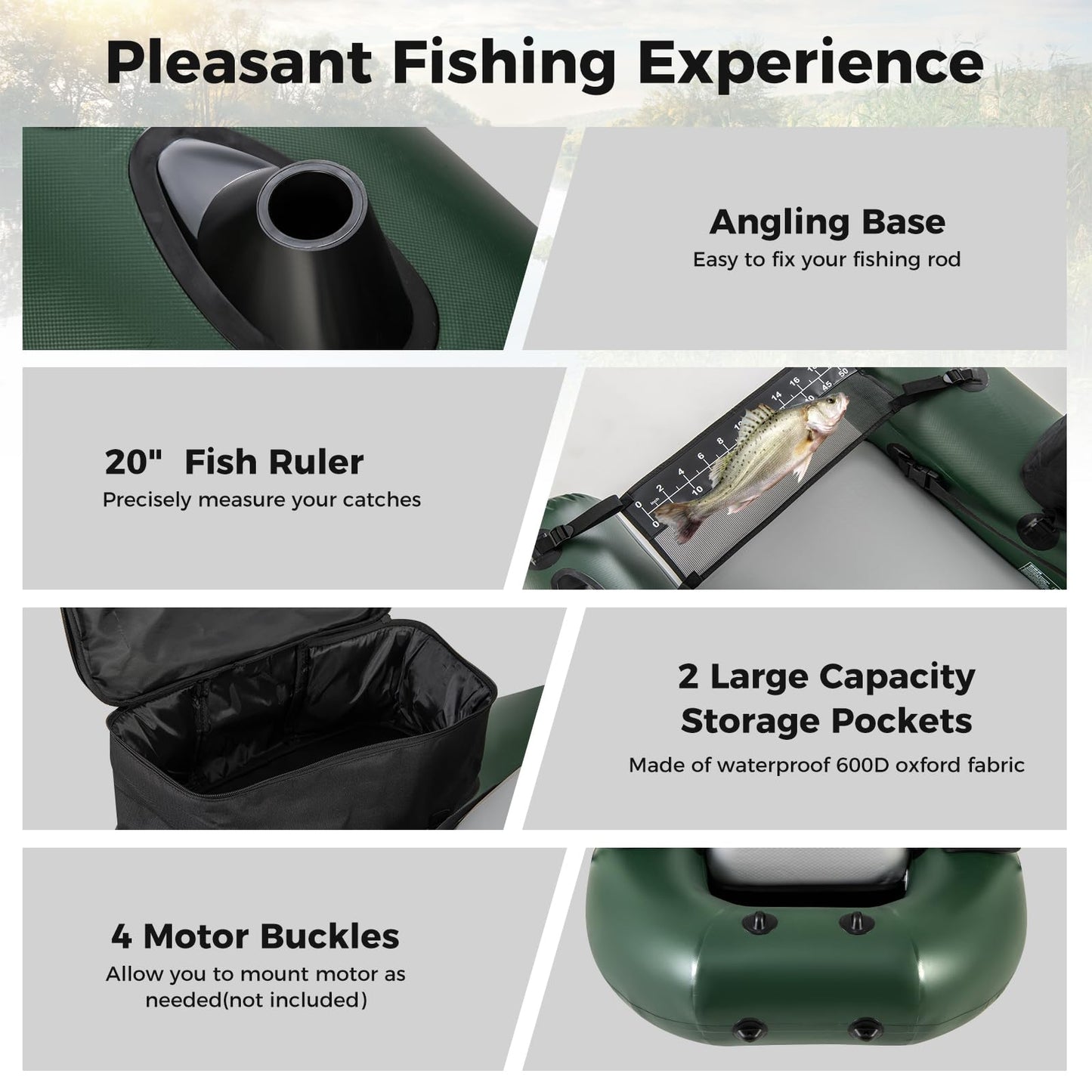 Goplus Inflatable Float Tube, Fishing Belly Boat with Fish Ruler, 2 Detachable Storage Bags, Pump, Carry Bag, PVC Fish Boat w/Reinforced Drop Stitch Core for Rivers Lakes Angling, 352LBS Load Capacity