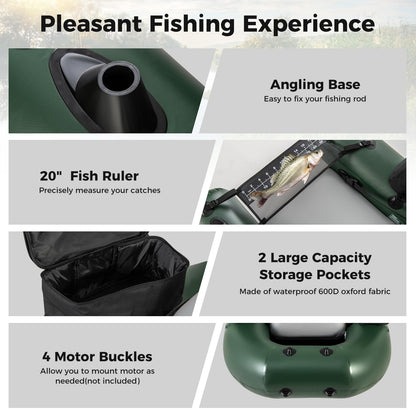 Goplus Inflatable Float Tube, Fishing Belly Boat with Fish Ruler, 2 Detachable Storage Bags, Pump, Carry Bag, PVC Fish Boat w/Reinforced Drop Stitch Core for Rivers Lakes Angling, 352LBS Load Capacity