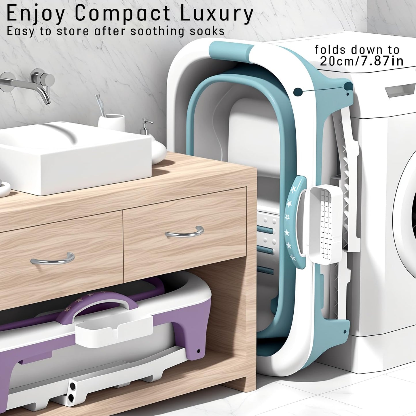 41 Inch Foldable Bathtub for Adults, Large Portable Tub for Shower, Effortless Collapsible Bathtub Adult for Spacious Bathrooms & Outdoor Use, Ideal for Ice Baths & Hot Baths (Blue, 41 Inch)