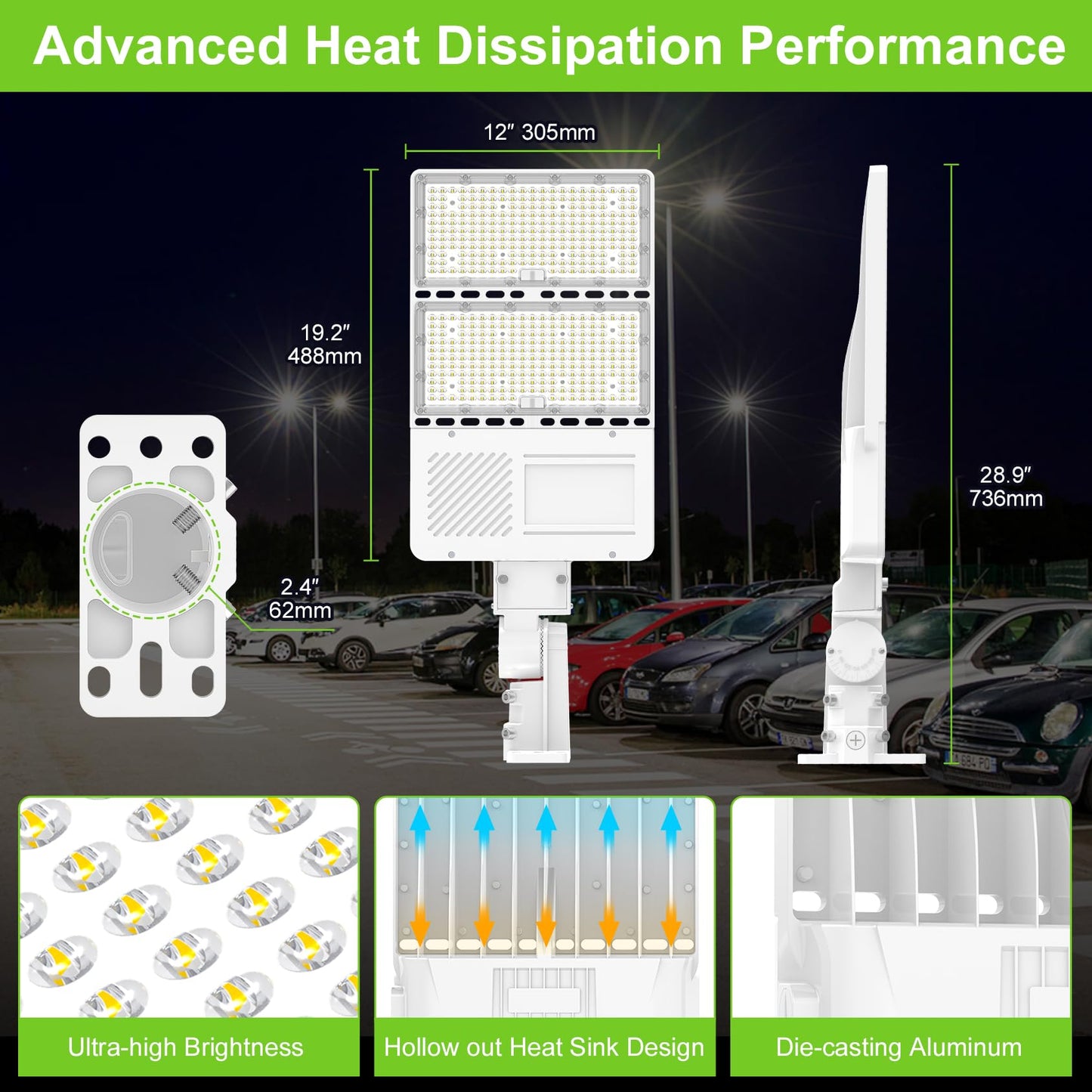 OPENLUX 320W LED Parking Lot Light with Photocell UL Listed 48000LM 5000K LED Shoebox Light Pole Flood Fixture IP65 Commercial Area Lighting Arm & Slip Fitter in 1 Mount, AC100~277V