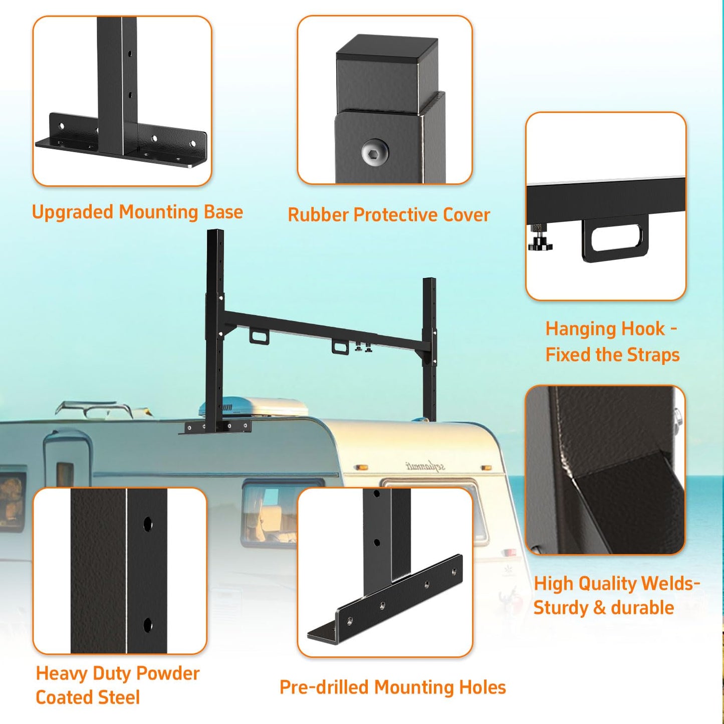 Trailer Ladder Rack, 4.1'-7.2' Adjustable Heavy Duty Ladder Holder for Enclosed & Open Trailers, Black Ladder Rack with Secure Ladder Stopper for Transport