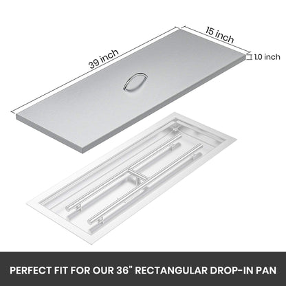 Stanbroil Fire Pit Burner Pan Cover 39" x 15", Fits 36 x12 Inches Rectangular Drop-in Burner Pan, Stainless Steel