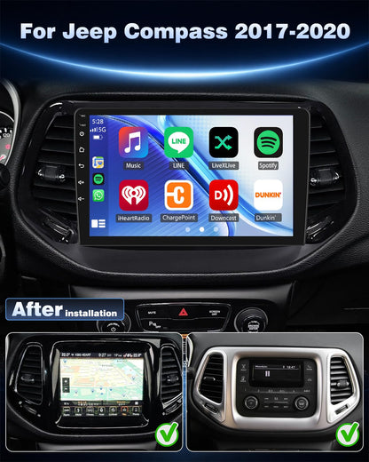 Hiolpen 4+64G Upgrade Car Stereo Radio for Jeep Compass 2017-2020 Wireless CarPlay Android Auto 10.1 Inch Touch Screen Radio Replacement with HiFi Audio 5G WiFi GPS BT5.0 RDS FM