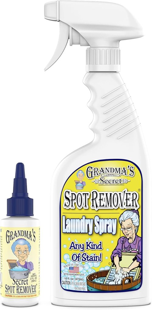 Grandma's Secret Spot Remover Laundry Spray - Toxin-Free Fabric Stain Remover for Oil, Paint, Blood & Pet Stains - 16 oz & 2 oz DuoPack