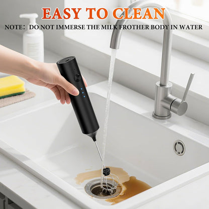Skiennix Milk Frother - Rechargeable Handheld Drink Mixer with 3 Speed Settings & 3 Whisks | Black