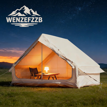 WENZEFZZB 2025 Upgraded Waterproof Inflatable Camping Tent for 5-8 People, No Assembly Needed Luxury Glamping House, Oxford Fabric Inflatable Camping Tents with Hand Pump