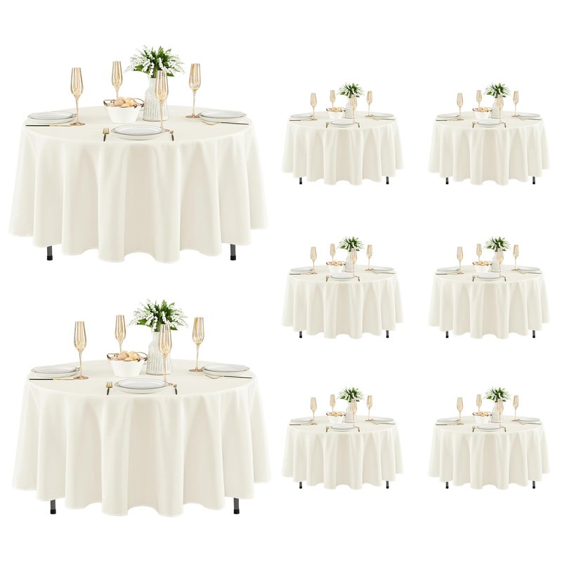 Fitable 8 Pack Round Tablecloths: Stain Resistant Wrinkle Free Circle Table Clothes, Washable Reusable Polyester Table Covers for Wedding Party Birthday Banquet Reception(Ivory, 84 Inch)