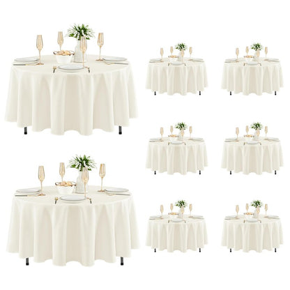 Fitable 8 Pack Round Tablecloths: Stain Resistant Wrinkle Free Circle Table Clothes, Washable Reusable Polyester Table Covers for Wedding Party Birthday Banquet Reception(Ivory, 84 Inch)