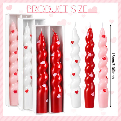 Threlaco 12 Pcs Valentine Spiral Twisted Candles 10 Inch Heart Twisted Taper Candle Red Pink White Unscented Swirl Candlesticks for Wedding Anniversary Holiday Dinner Table Home Kitchen Party Decor