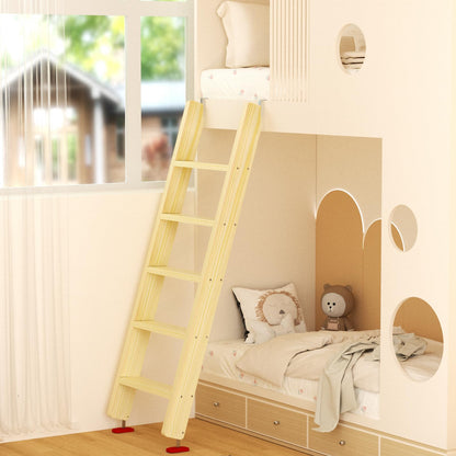 50" 55" 60" Wood Bunk Bed Ladder, Lofted/Dorm/RV Bed Bunkbed Ladders with 4in Extra Wide Steps and Non-Slip Pads, Replacement Wooden Ladder for Motorhome/Camping (Wood Color, 60in /153cm)
