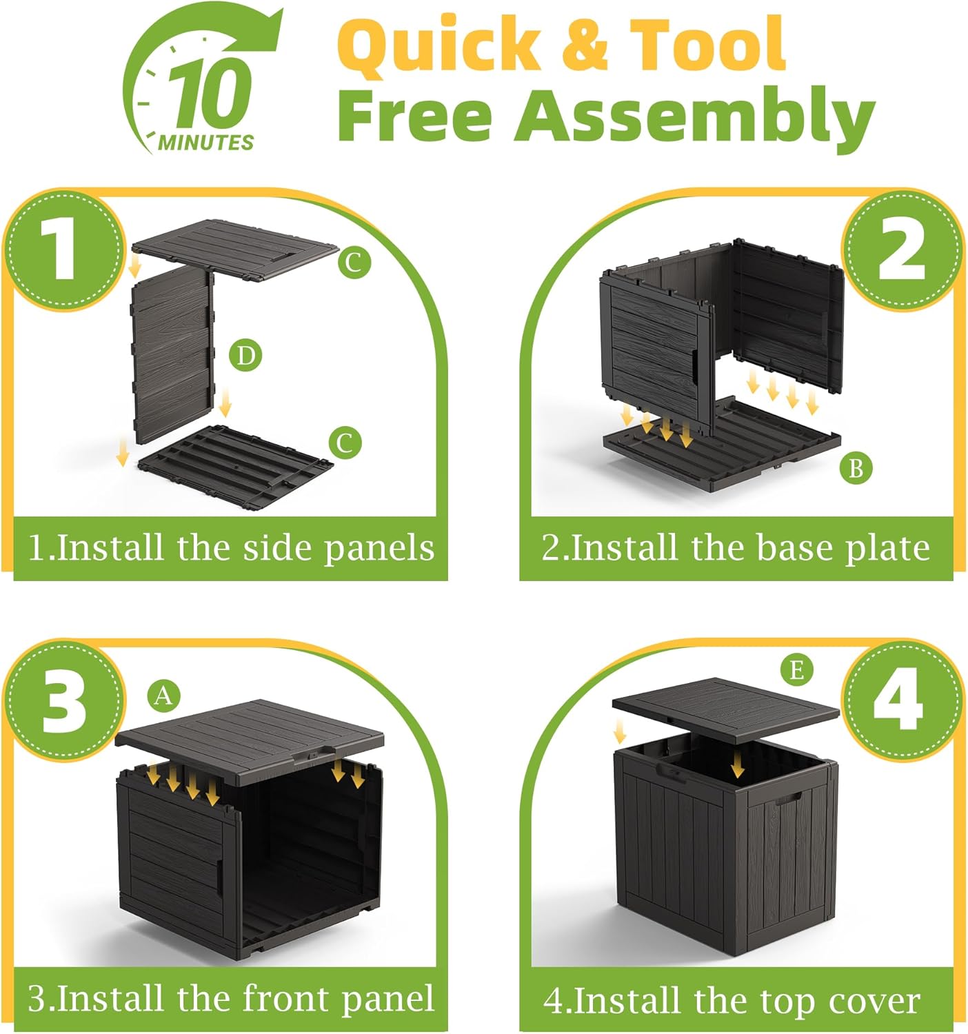 Resin Deck Box 35 Gallon - Waterproof & UV-Resistant Outdoor Storage for Cushions, Tools | Black