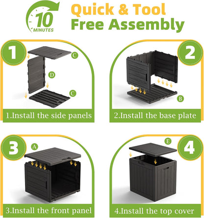 Resin Deck Box 35 Gallon - Waterproof & UV-Resistant Outdoor Storage for Cushions, Tools | Black