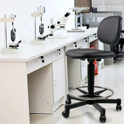 SigmaForce Ergonomic PU Leather Drafting Chair, 21"-31" Adjustable Height, 18" Footring, Padded Sponge Seat, 300 lb Capacity, Comfortable Back Support Task Stool for Lab, Workshop and Home Office