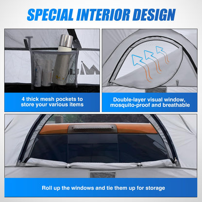 Nilight Truck Bed Tent 8-8.5 FT Pickup Truck Tents with Rainfly Waterproof PU2000mm Double Layer for 2-Person Portable Full Size Long Tailgate Bed Tent for Truck Camping Outdoor Travel, Orange Grey