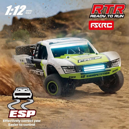 1/12 RD12 RC Drift Car 4WD Full-Proportional Brushed Racing Car with Gyroscope and 7-Color LED Lights Remote Control Truck Gift for Adults (Green)