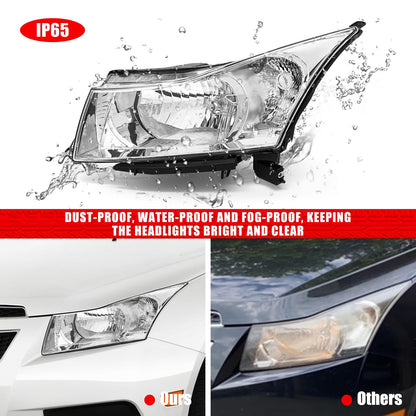 ADCARLIGHTS Headlight Assembly for 2011 2012 2013 2014 2015 Chevy Cruze LS/LT/LTZ 2016 Chevrolet Cruze Limited Chrome Housing with Clear Reflector Headlamp Replacement Pair（W/O Bulbs）
