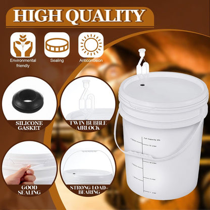 Ziliny 4 Pcs White 6.5 Gallon Fermentation Bucket with Twin Bubble Airlock Grommets Lid Brewing Wine Fermenter Fermentation Kit for Home Beer Wine Mead Other Fermented Beverage