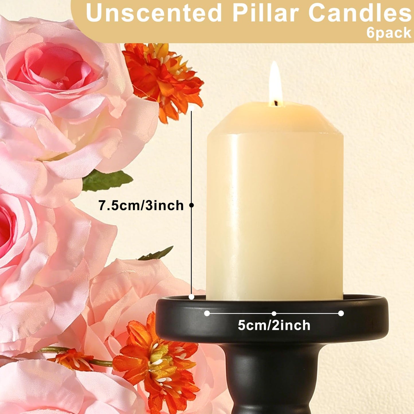 UGBEM Pillar Candles Ivory 2x3 Inch - 6 Pack Unscented Candles Bulk for Emergency Home Decor - Long Lasting Smokeless Dripless Household Candle for Wedding Table Centerpieces Dinner Party Decor