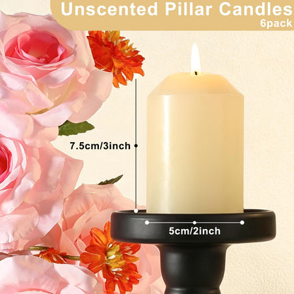 UGBEM Pillar Candles Ivory 2x3 Inch - 6 Pack Unscented Candles Bulk for Emergency Home Decor - Long Lasting Smokeless Dripless Household Candle for Wedding Table Centerpieces Dinner Party Decor