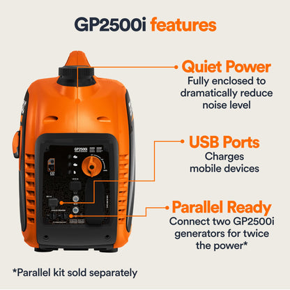 Generac 2,500-Watt Gas Powered Portable Inverter Generator - Lightweight and Compact Design - Produces Clean, Stable Power - Quiet Operation - Great for Home Backup, Camping, and RV Use