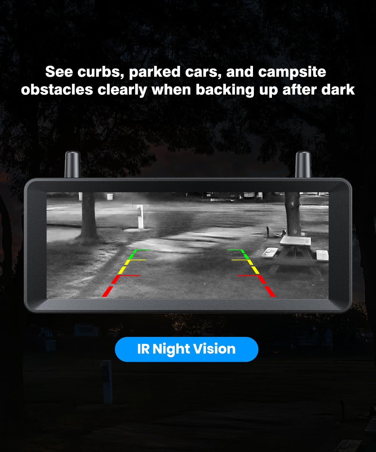 AUTO-VOX Wireless RV Backup Camera: 30Min Plug and Play Setup, Smooth Live View Even Past 60ft, 7.2" 1080P DVR Monitor, Super IR Night Vision Back up Camera Works with Pre-Wired RV, 5th Wheel, Trailer