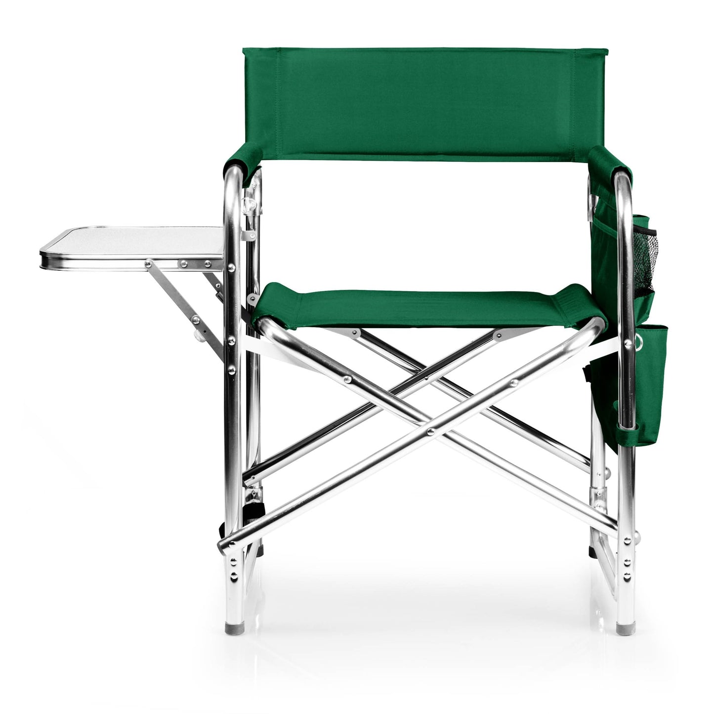PICNIC TIME Sports Chair with Side Table and Armrest Caddy, Lightweight Aluminum Folding Outdoor Camping Chair for Adults, Portable Director Style Lawn Seating with Pockets & Strap, (Hunter Green)