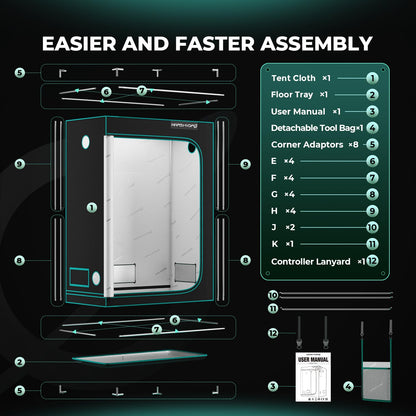 MARS HYDRO 5x2.6 Advanced Grow Tent, 60"x32"x80" High Reflective Mylar 1680D for Hydroponics Indoor Plant Growing, with Observation Window,Floor Tray and Smooth Zipper for TSL2000/SP3000