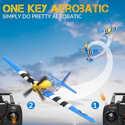 Remote Control Airplane for Adults P51 Mustang 4 Channel RC Plane with 6-Axis Gyro Aerobatic WW2 Warbird Fighter Glider Park Flyer Gift
