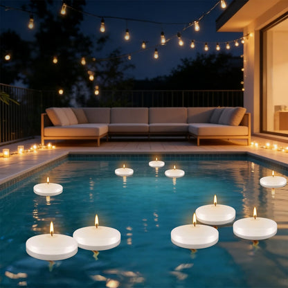 24Pack 3 Inch Unscented White Floating Candles,Long Lasting Burning-Ideal for Home Decor, Weddings, Parties, Pools, Cylindrical Vases, Restaurant and Holidays