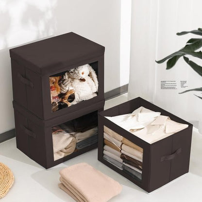 Homsorout Stackable Storage Bins - Large Fabric Organizer Baskets with Lids, 5-Pack, Brown