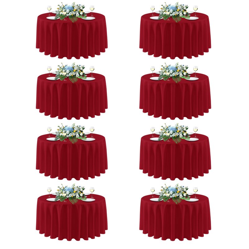 sancua Christmas Red Round Tablecloth 108 Inch Diameter, 8 Pack - Circle Polyester Fabric Table Cloth for Wedding Party Reception Banquet Birthday, Washable Formal Table Cover (Fit 42-96 Inch Tables)