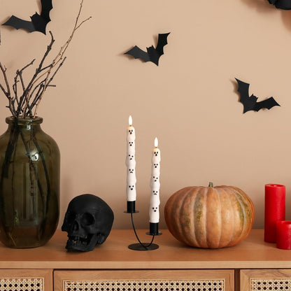 Girimax White Ghost Halloween Flameless Taper Candles with Remote, Spooky LED Wax Candlesticks Battery Operated Flickering, Set of 4