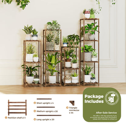 Bamworld Tall Plant Stands Indoor 4 Sets Plant Shelves Outdoor Wooden Plant Holder for Multiple Plants Flower Stands for Living Room Balcony Garden Patio Lawn Window