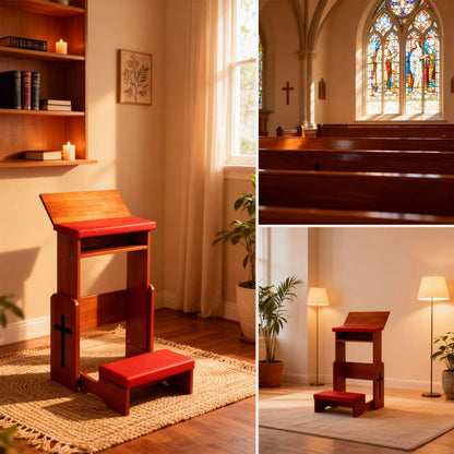Fanwer Folding Prayer Bench for Home Use - Adjustable Wooden Kneeler for Prayer & Meditation, Compact Kneeling Altar with Bookshelf, Ideal for Church, Chapel, or Personal Devotion