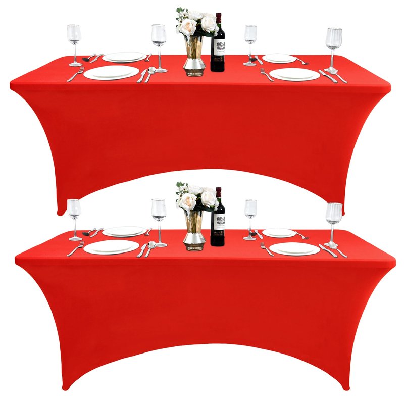 ZarzaaSik 10-Pack 4ft Red Spandex Table Covers for Rectangular Folding Tables - Wrinkle Resistant Stretch Tight Table Cloths - Fitted Table Protector for Parties, Trade Shows, Banquet, and Wedding