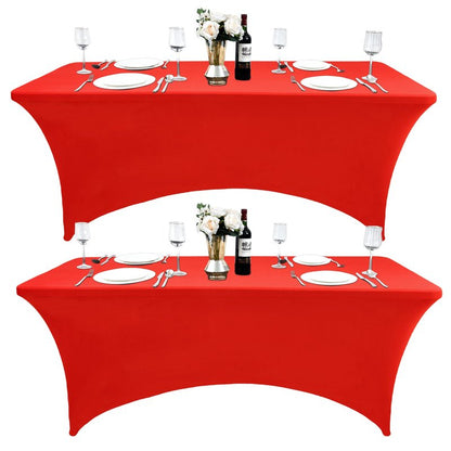 ZarzaaSik 10-Pack 4ft Red Spandex Table Covers for Rectangular Folding Tables - Wrinkle Resistant Stretch Tight Table Cloths - Fitted Table Protector for Parties, Trade Shows, Banquet, and Wedding