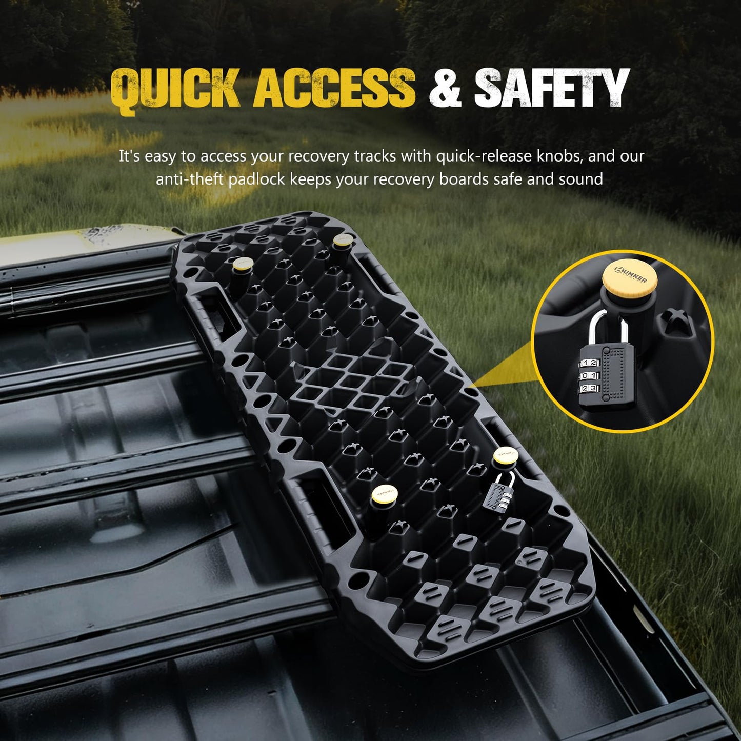 BUNKER INDUST Gen 7th Traction Boards with Mounting Kit, Pair Offroad Recovery Tracks with Jack Base for 4X4 Jeep Truck Tire Traction-Sand,Mud, Snow Ramps (Black)