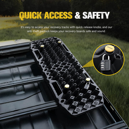 BUNKER INDUST Gen 7th Traction Boards with Mounting Kit, Pair Offroad Recovery Tracks with Jack Base for 4X4 Jeep Truck Tire Traction-Sand,Mud, Snow Ramps (Black)