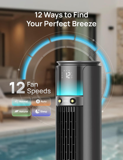 DREO TurboCool Outdoor Misting Fan 711AS, 33 ft/s High Velocity, 12 Speeds, 4 Modes Smart Standing Floor Fan, 150° Customizable Oscillating, 20 dB Quiet DC Motor for Bedroom, Weather Resistant