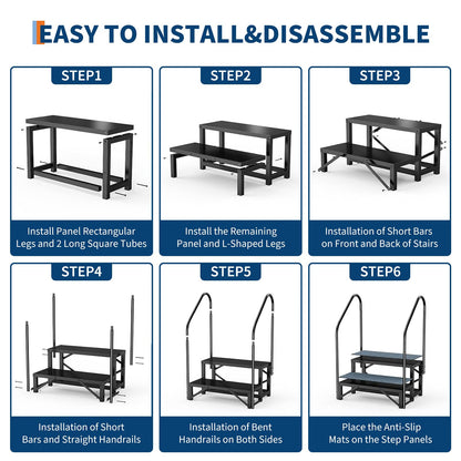 GarveeTech Portable 4-Step RV Stairs with Handrails, RV Steps Ladder with Non-Slip Mats, for Travel Trailers, Campers, Hot Tubs, Porch, Pool, Pets