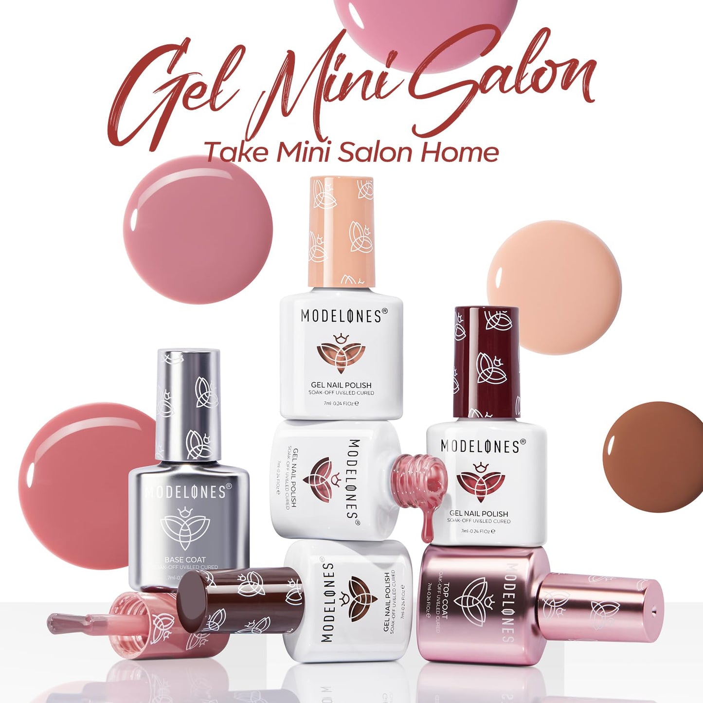 Modelones Gel Nail Polish Kit with UV Light, Milky White Nude Glitter Pink Red Gold Fall Metallic Manicure Set with Base Top Coat Star Stickers 4 Colors Gel Mini Salon Nail Art Gift for Women Girl