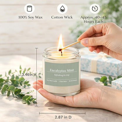 PELN Scented Candles for Women, Spring Summer 6 Pack Soy Wax Aromatherapy Candles, Lemon Verbena, Coconut Lime, Sea Salt Breeze, Citrus Basil, Eucalyptus Mint & Cherry Blossom
