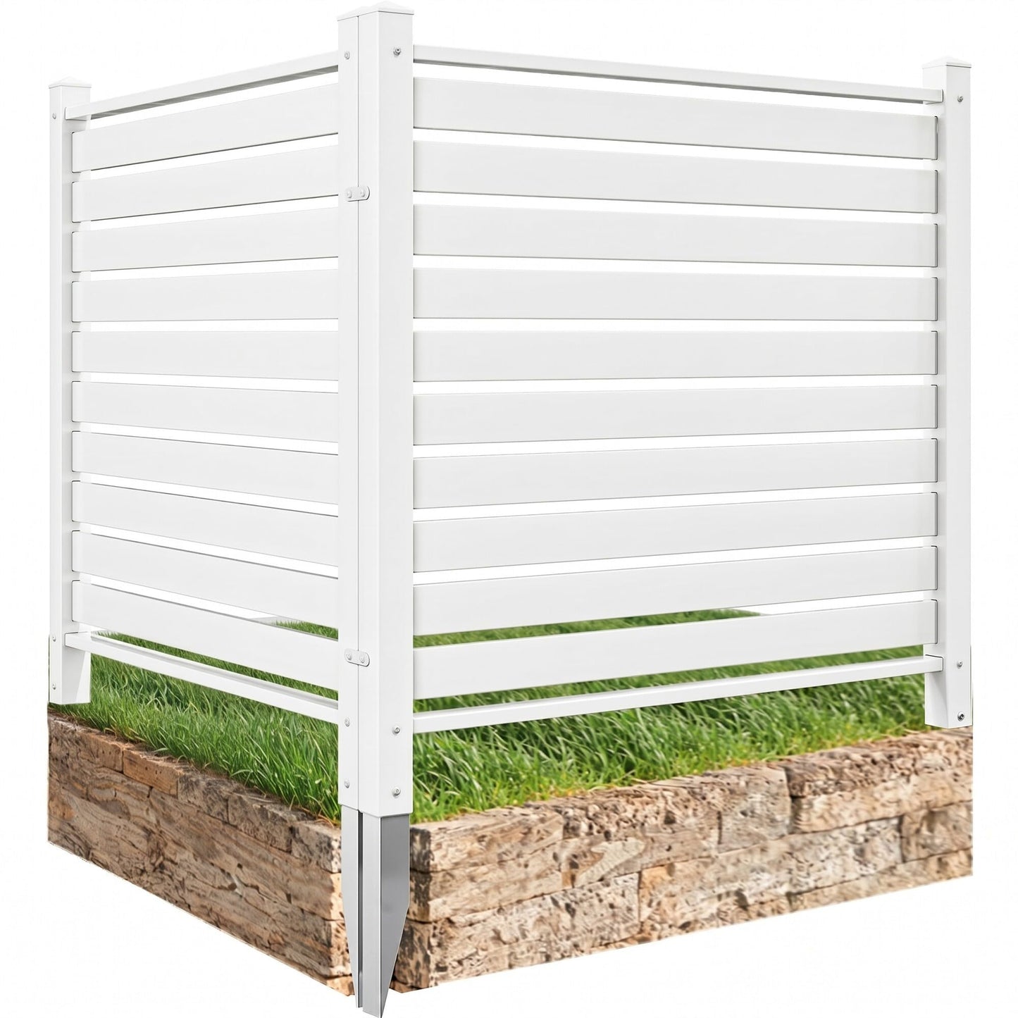 YITAHOME 44" W X 44" H Air Conditioner Fence Privacy Screen with Metal Stakes, Outdoor Trash Can Enclosure, Vinyl Pool Equipment Enclosure (2 Panels)