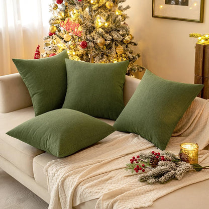 MIULEE Decorative Outdoor Throw Pillow Covers - Waterproof Faux Linen Cushion Cases | 20x12 Inch Dark Green (Pack of 2)