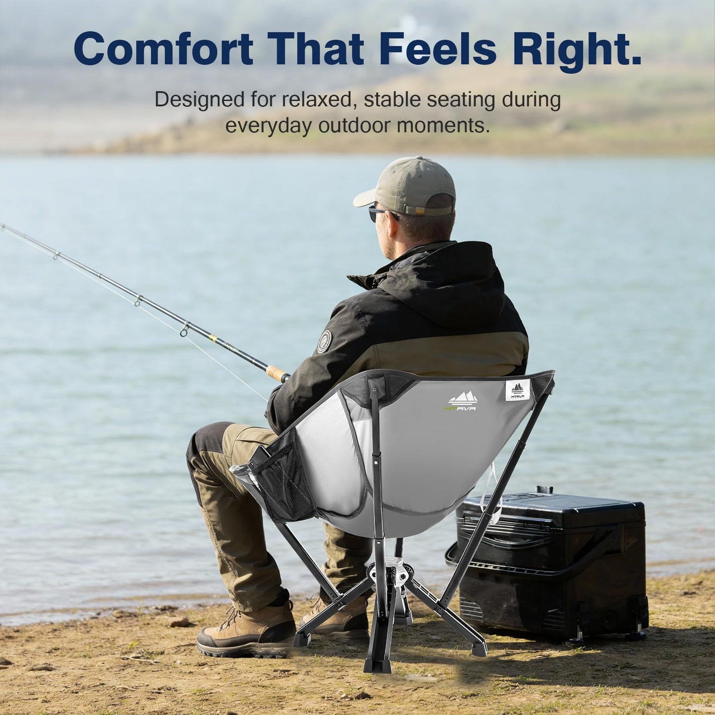 MTRVR Utility-Grade Folding Chair — Stable One-Piece Structure, Authorized Folding Structure Patent, Balanced Aluminum Support, Compact & Portable Chair for Camping, Fishing & Everyday Outdoor Use