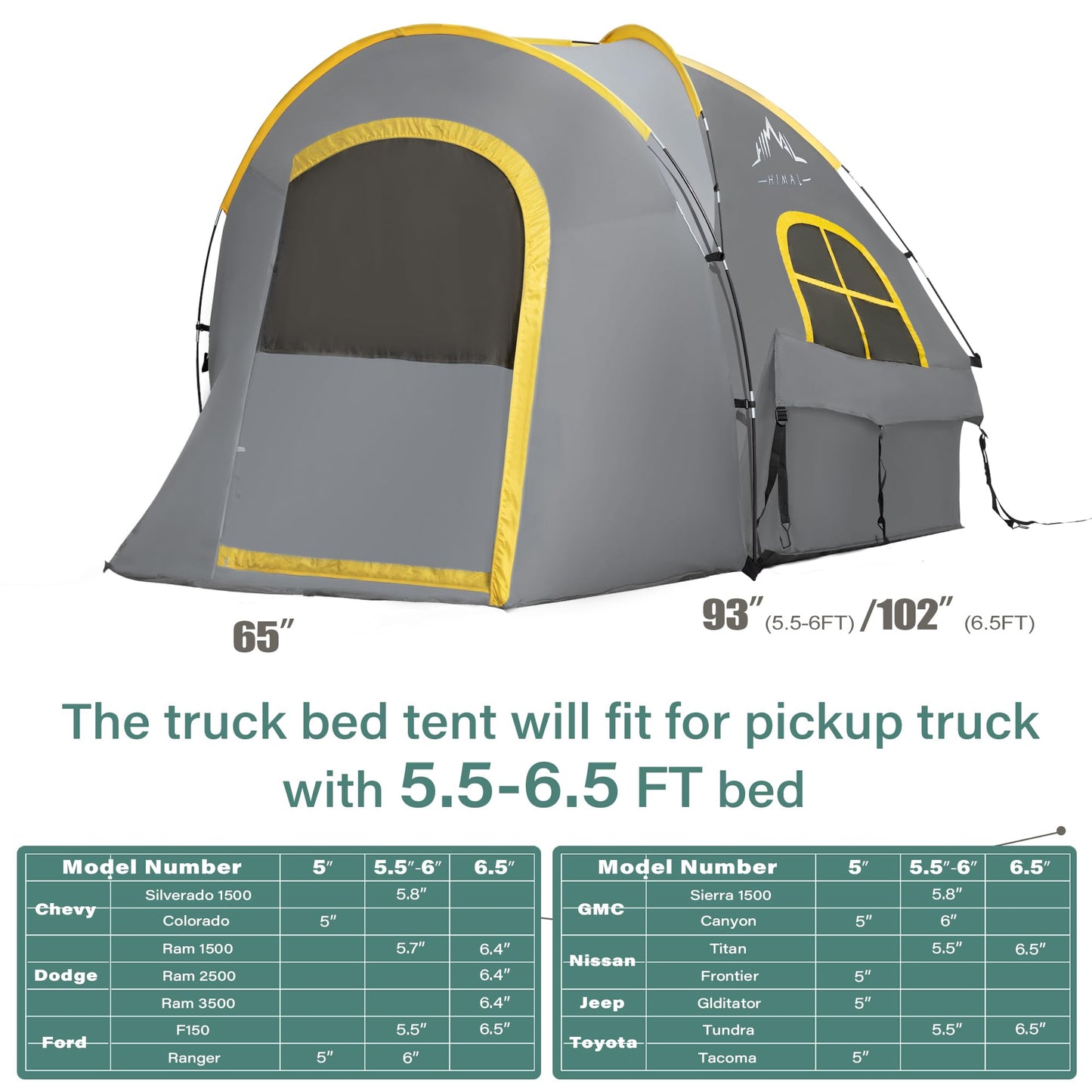 GoHimal Pickup Truck Tent, Waterproof PU2000mm Double Layer for 6.5 FT Truck Bed, Portable Bed Tent for Camping, Gray