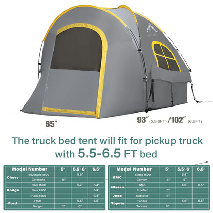 GoHimal Pickup Truck Tent, Waterproof PU2000mm Double Layer for 6.5 FT Truck Bed, Portable Bed Tent for Camping, Gray
