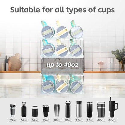 TIDY SAVANT Water Bottle Organizer Holder for Stanley 40 oz Tumbler, Stackable Tumbler Organizer - Cabinet Organizer, Kitchen Storage Organization for Accessories(4 Tier - Hold 12)